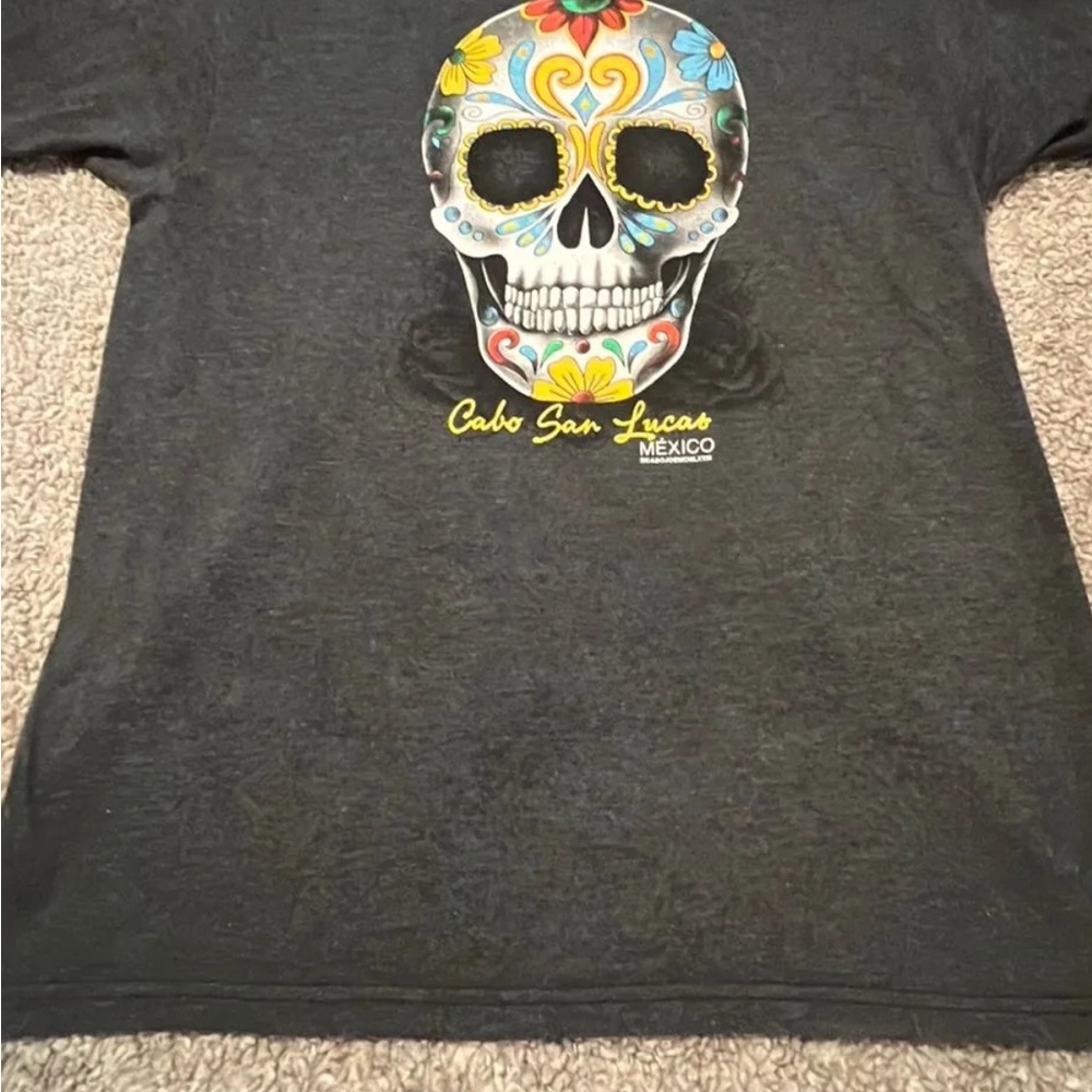 Black T-Shirt with Colorful Skull Design